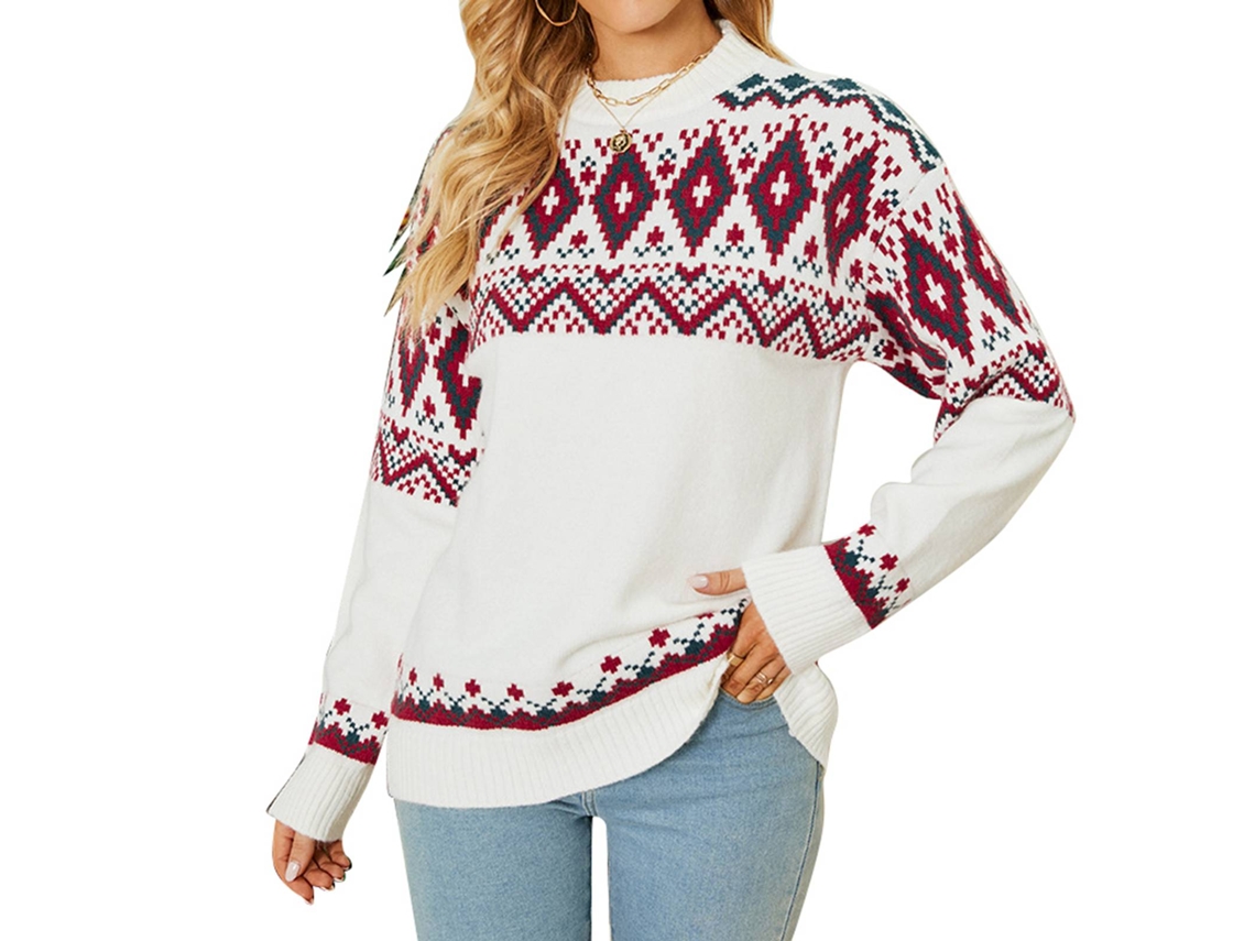Laxiscreed Jersey Natal De Malha Com Gola Redonda, Manga Longa, Confortável Para Festas Femininas Azul M