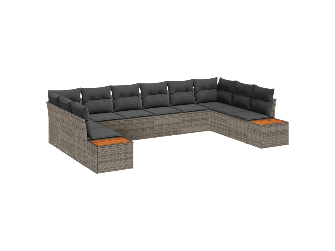 Conjunto 10 Conjunto De Sofás Para Exterior Vidaxl Cinzento Vime Pe (344 X 209 X 85 Cm)