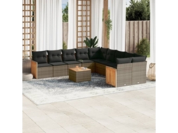 Vidaxl 11 Pcs Conjunto Sofás De Jardim C/ Almofadões Vime Pe Cinzento