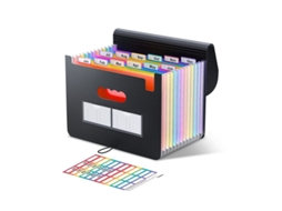 2026 organizador de Arquivos Linjou, 12 Bolsos, Pastas Expandíveis, Divisórias Coloridas, Preto