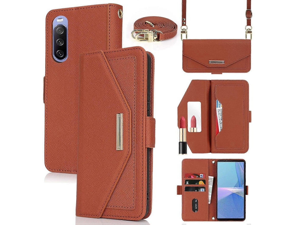 Capa De Celular De Couro Com Cordão Transversal E Textura Cruzada