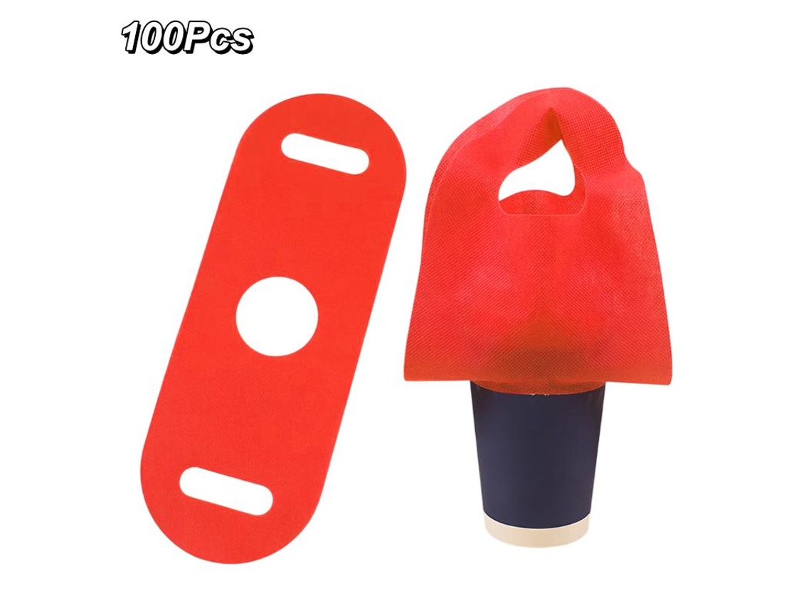 Conjunto De 50/100 Porta-copos De Tecido Não Tecido Com Alças Para Bebidas Como Café, Na Cor Vermelha.