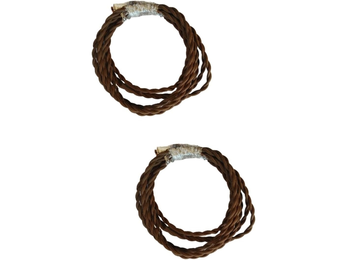 Conjunto De 2 Cabos Elétricos Vintage De 5 Metros Com Fios Trançados Revestidos Em Tecido.