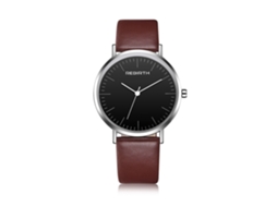 Relógio de pulso casual redondo de quartzo com pulseira de couro PU para homens e mulheres (marrom escuro)