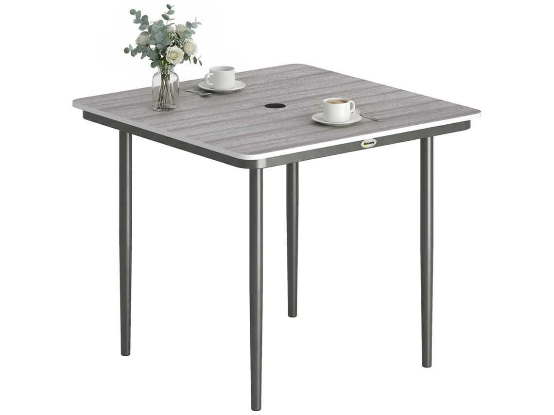 Mesa de Jardim Retangular para 4 Pessoas, com Buraco para Guarda-chuva, 85x85x72,5cm Cinza | S/MARCA