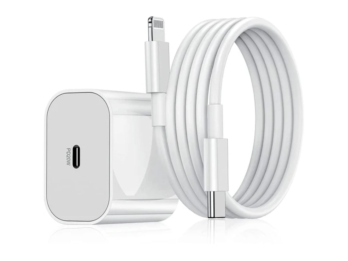 Kit De Duas Unidades Com Carregador E Cabo 20w Rápido Branco Compatível Com Iphone