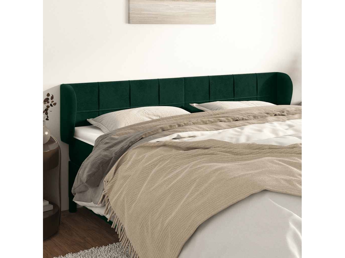 Cabeceira De Cama | Painel De Cama C/ Abas Veludo 203x23x78/88cm Verde-escuro