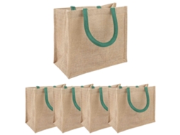 Vidaxl Bolsas De Juta 5 Natural E Verde 26 X 22 X 14 Cm