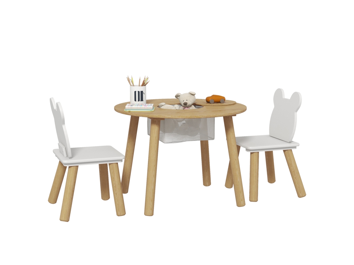 Conjunto Infantil De 3 Peças: 1 Mesa Redonda, 2 Cadeiras, Encosto Em Formato De Urso, Para Atividades, Trabalhos Manuais E Refeições, Para Crianças
