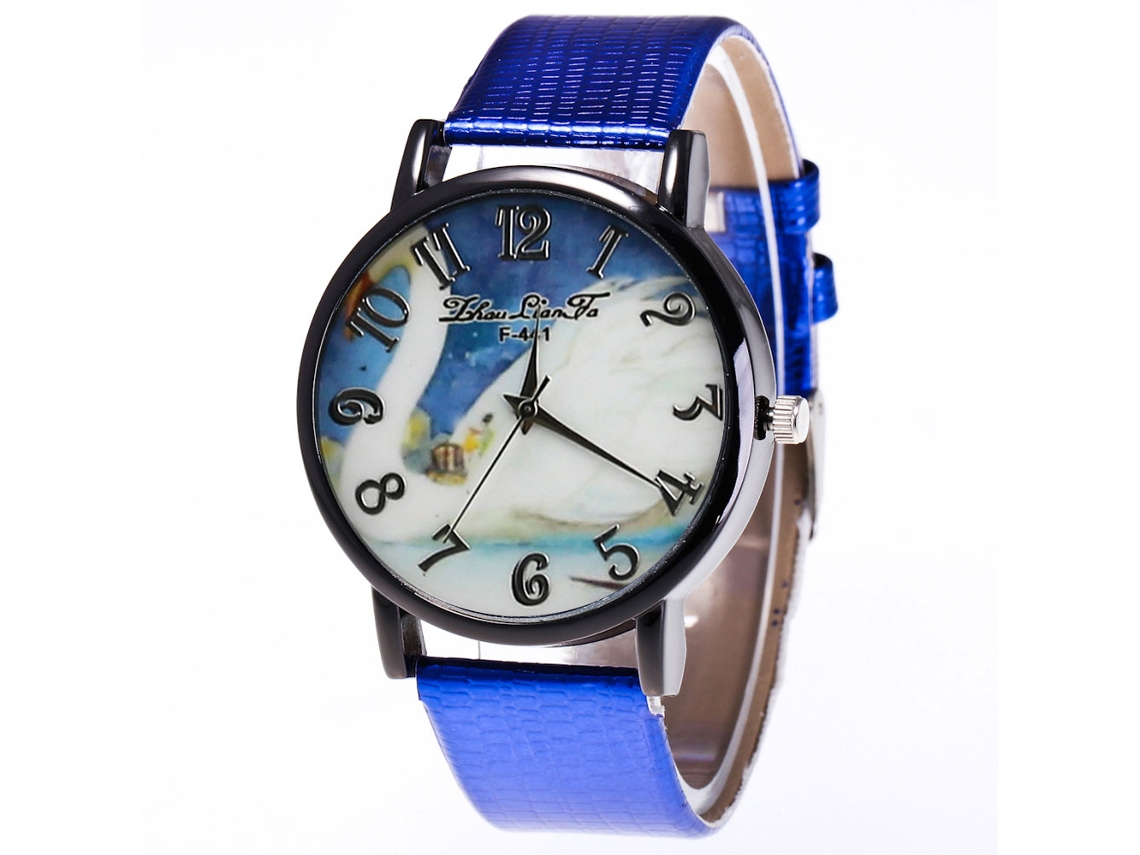 Reloj De Cuarzo Unisex Con Correa De Cuero Pu, Dial Numérico Y Patrón Animal Azul Zhoulianfa