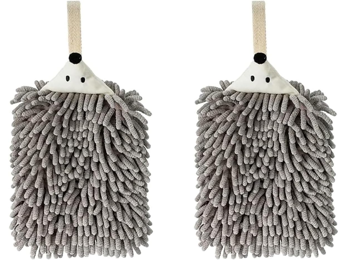Toalhas de Chenille para Banheiro, Cozinha e Quarto, de Mão com Alça e Botão, Divertida com Estampa de Ouriço, Pacote com 2 AQUAFORGE