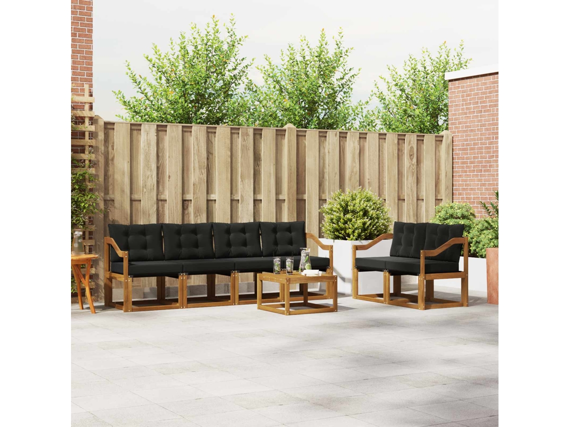 Vidaxl Conjunto De Sofás Para Exterior 7 Unid. Natural E Preto