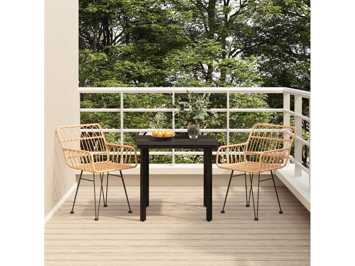 Vidaxl 3 Pcs Conjunto De Jantar Para Jardim Vime Pe