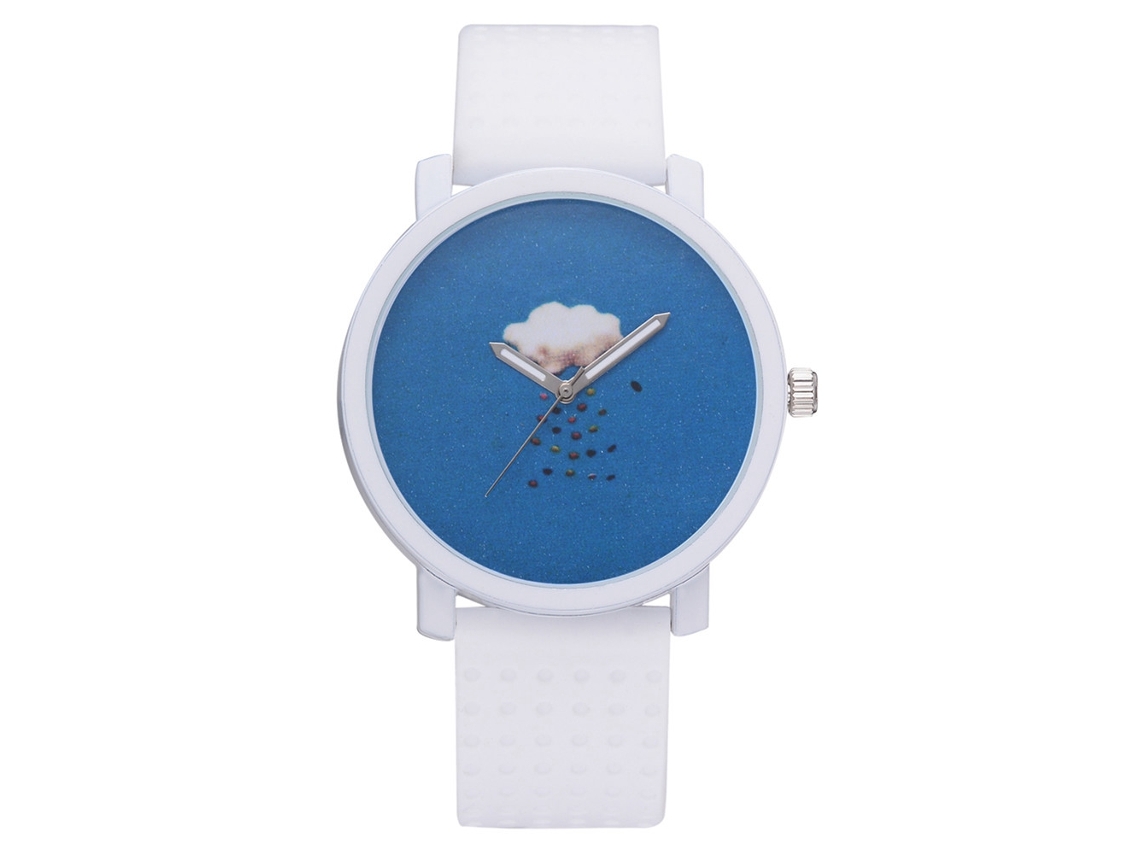 Relógio de Pulso Feminino de Quartzo Casual com Pulseira de Silicone Padrão Cute Azul Céu