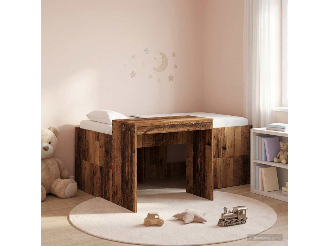 Vidaxl Cama Alta Para Crianças Com Mesa Madeira Antiga