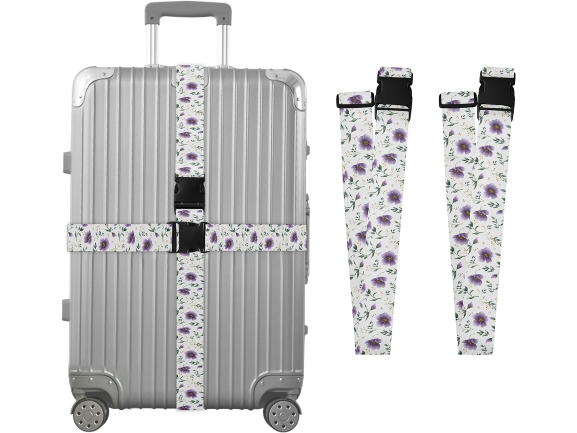 Conjunto De 2 Cintas Bagagem Com Estampa Floral Roxa Para Malas, Cintas De Viagem, Acessórios Para Cintos, Conector De