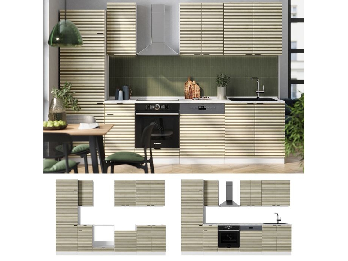 Cozinha Fame Line, 300cm Sem Bancada, Carvalho Lambris/branco, Branco, Vicco