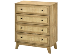 Cómoda Com 4 Gavetas De Com De Vime Pés Elevados Madeira 80x35x95cm