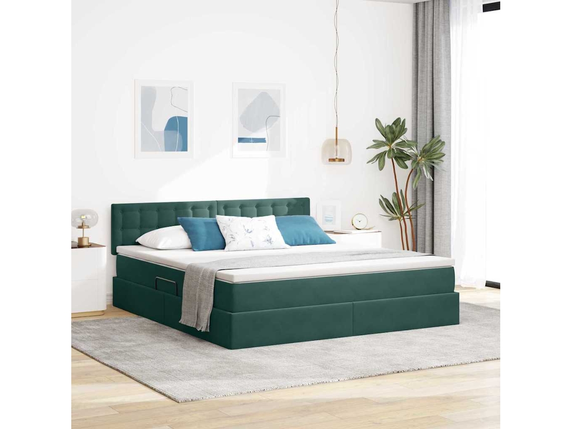 Vidaxl Cama Com Armazenamento Verde Escuro 160 X 200 Cm Veludo