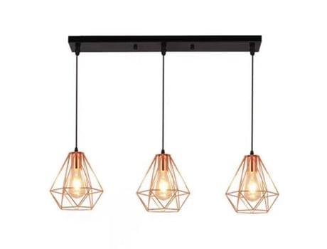 Lustre 3 Luzes, Luminária Cage E27 para Sala, Cozinha e Quarto