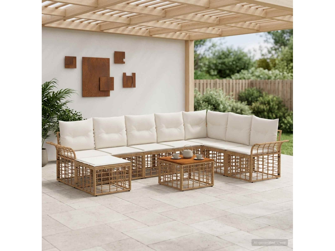 Vidaxl Conjunto De Sofás Para Exterior 9 Unid. Natural E Branco Creme