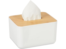 Porta-lenços De Bambu - Com Tampa De Bambu - Para Banheiro - Design Moderno - 10 X 17 X 13 Cm - Branco/natural