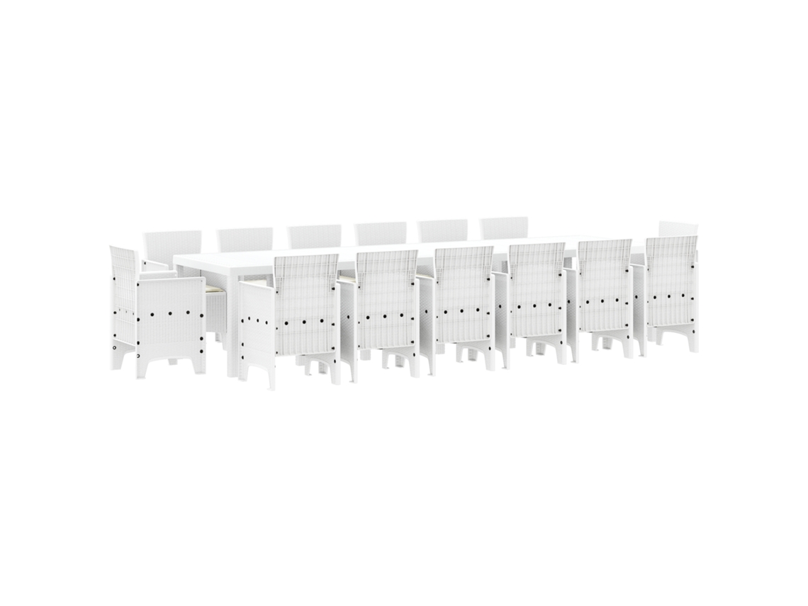 Conjunto 15 Conjunto De Jantar Para Jardim Vidaxl Branco Polipropileno (350 X 100 X 73 Cm)