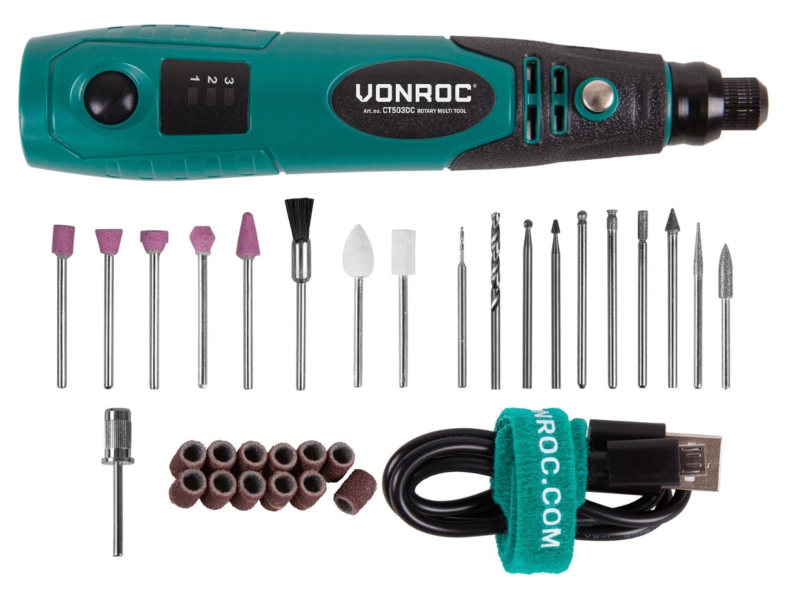 Multiferramentas VONROC Rotativa 4V Incl 31 Acessórios e Cabo Carregador