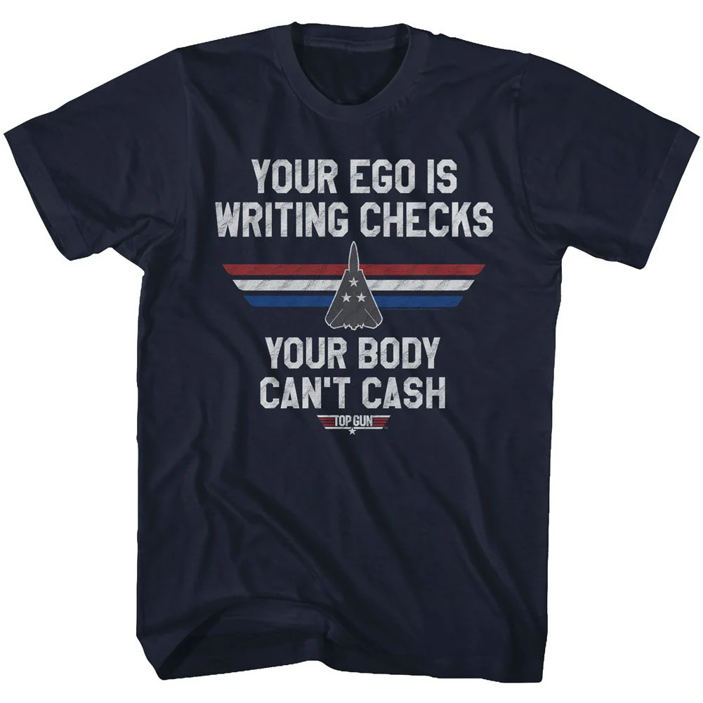 Unisex Adult T-shirt Rockinstone Top Gun Movie Ego Check Navy Sizexl