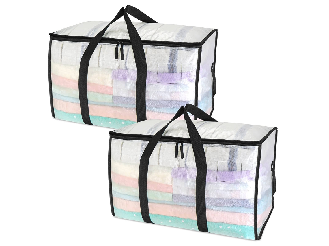 Conjunto De 2 Sacos De Armazenamento De 100l, Caixa Organizadora Com Tampa, Caixas Grandes Para Guardar Roupas Com Janela Transparente