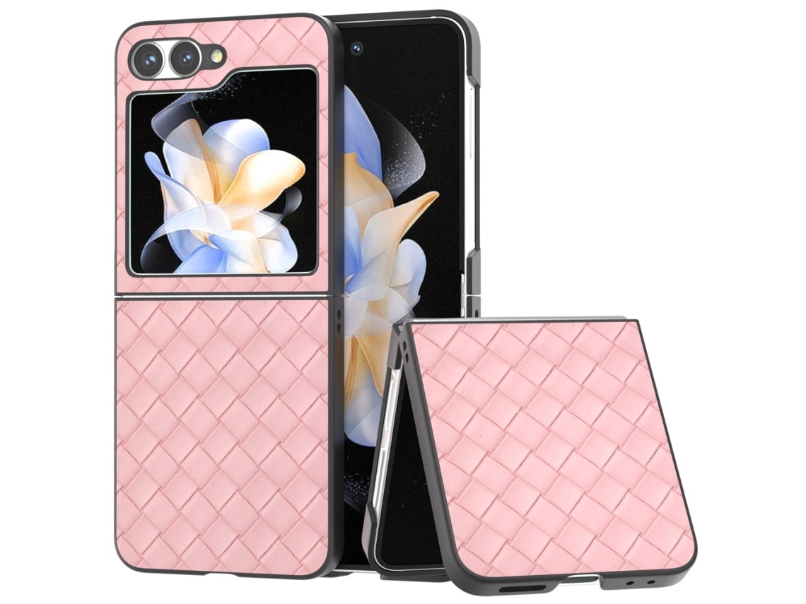 Capa Flip6 5g Para Samsung Galaxy Z Com Textura Trançada, Revestimento Em Couro E Proteção Contra Impactos, Rosa