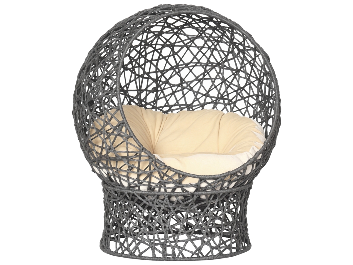 Cesta Elevada com Nicho Aconchegante e Corda Roxa, 50x50x60cm, Almofada Creme