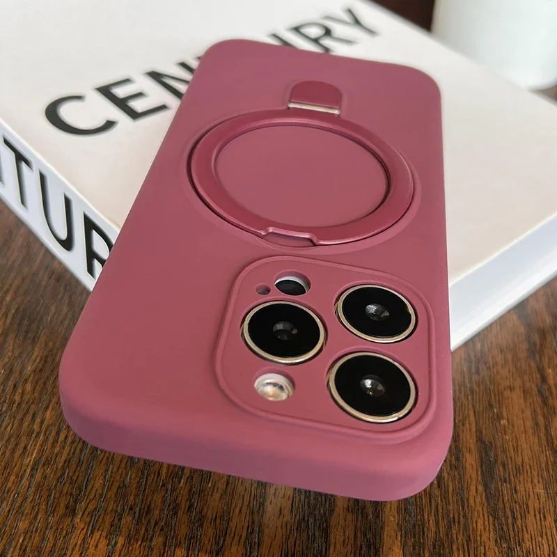 Capa De Silicone Líquido Para Iphone 15 (roxa) Com Suporte Magnético.