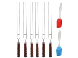 Espeto De Churrasco 6pcs Aço Inox U Com 2 Pincéis De Silicone