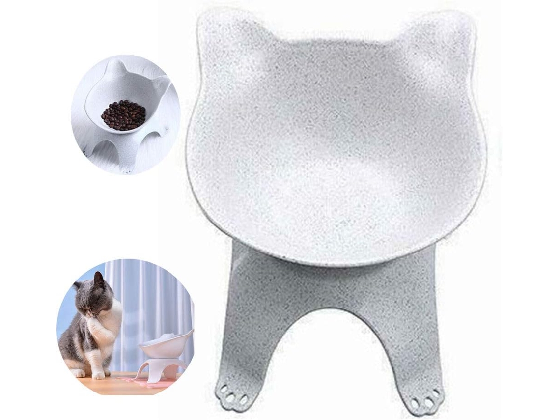 Tigela para Ração e Água com Suporte Elevado para Animais de Estimação, como Gatos, Cães e Coelhos, na Cor Cinza AQUAFORGE