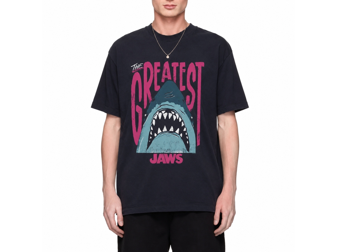 Rockinstone Jaws Movie The Greatest Shark Navy Adult T-shirt Size:m