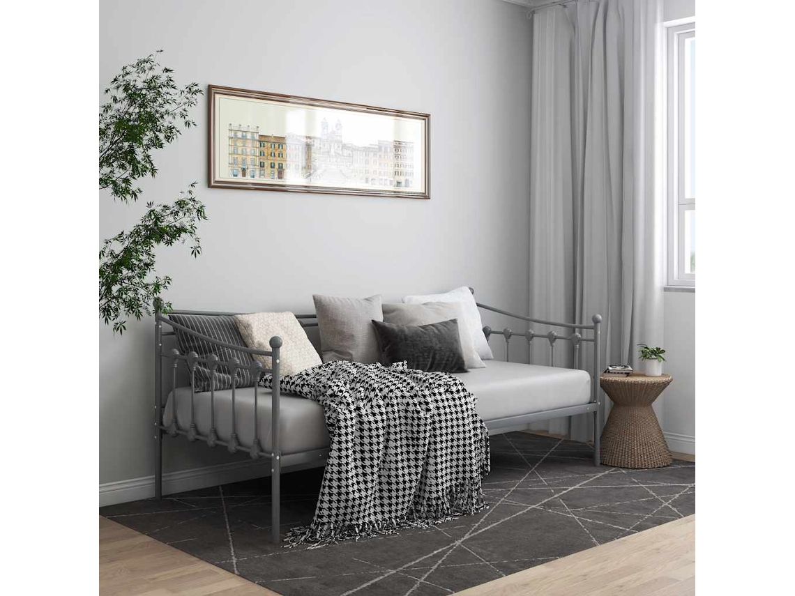 Vidaxl Sofá-cama 90x200 Cm Metal Cinzento