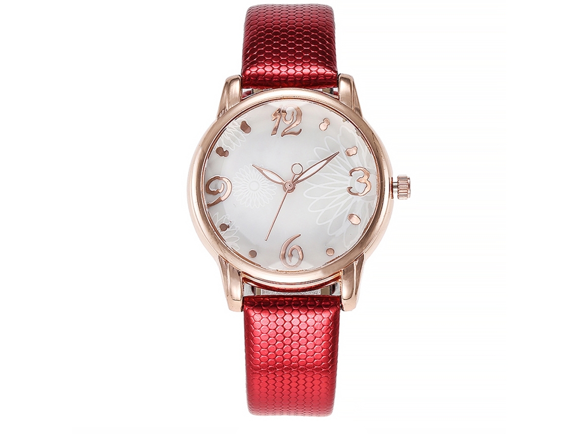 Relógio de Pulso Feminino de Estilo Simples com Pulseira Pu e Movimento de Quartzo (vermelho)