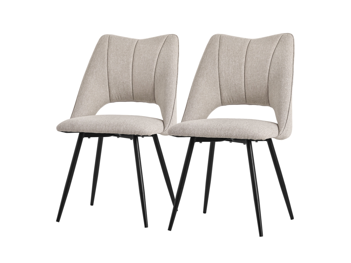 Conjunto de 2 Cadeiras de Jantar Bege Assento de Poliéster com Pernas de Metal Preto ML-DESIGN