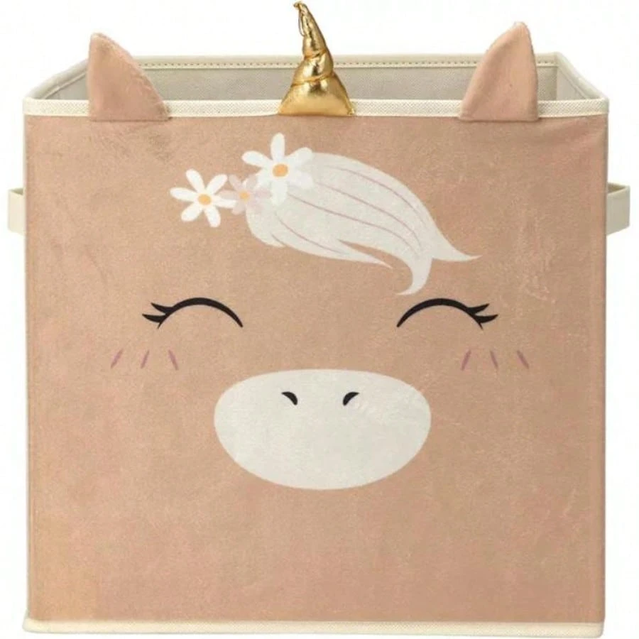 Cesto Organizador Infantil Unicórnio Dobrável 32x30cm para Quarto