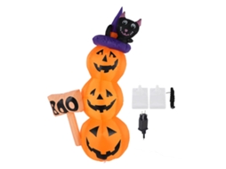 Decoração Abóbora Gato Preto Led 1.6m Plugue Eu