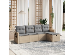 Vidaxl 5 Pcs Conj. Sofás Jardim C/ Almofadões Vime Pe Bege Misturado