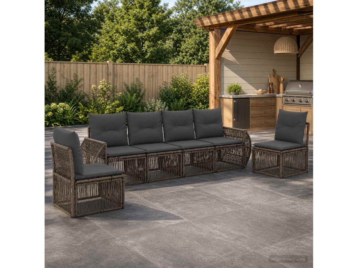 Vidaxl Conjunto De Sofá De Jardim 6 Unid. Cinza E Cinza Escuro Vime Pe