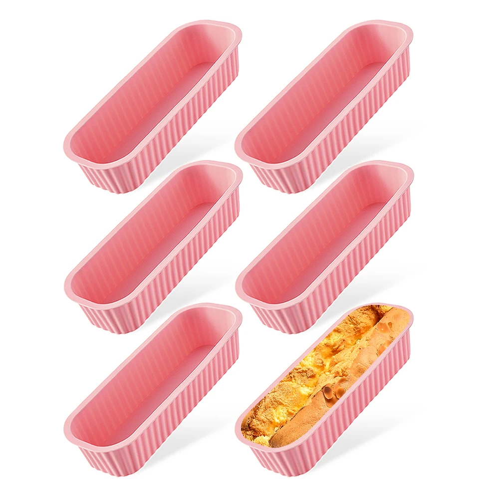 Formas de Mini Pão, Formas Retangulares de Silicone para Uso Doméstico, Fáceis de Desenformar. MDUG (rosa, 6 Unidades)
