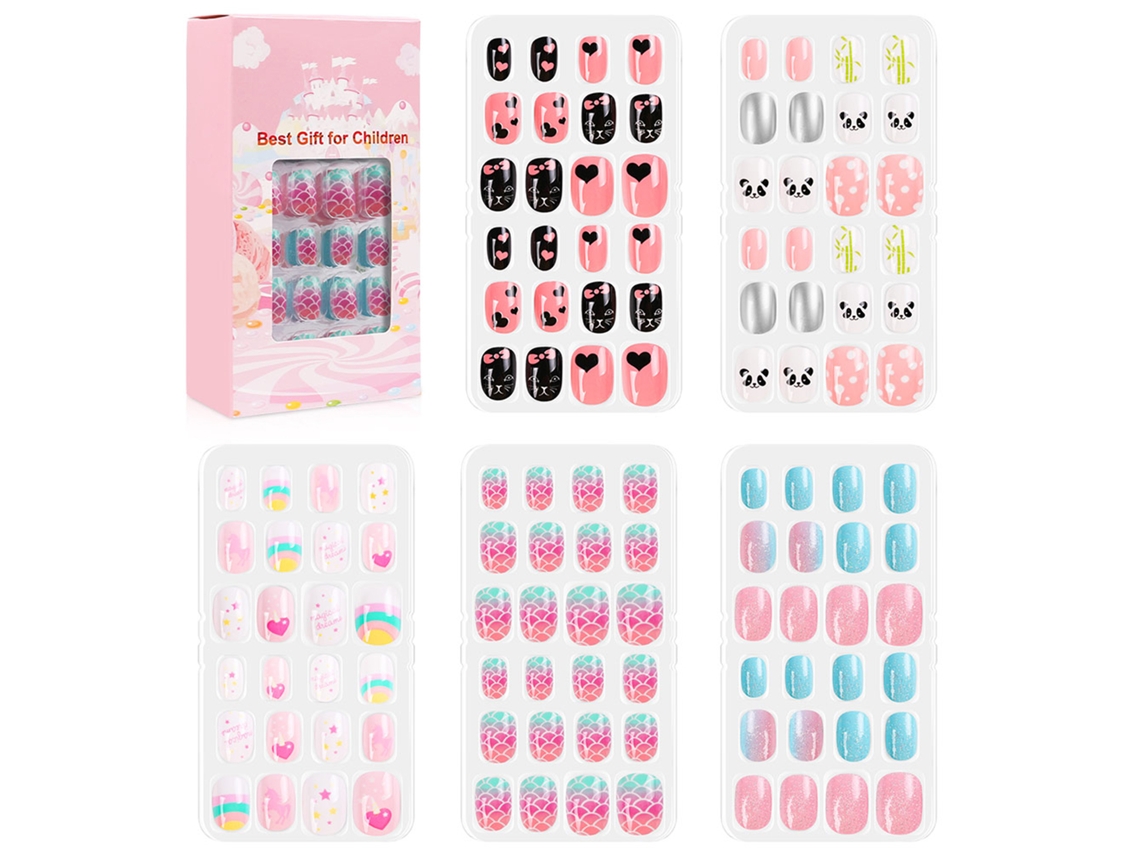 120pcs/set Uñas Falsas Bonitas De Cobertura Completa Para Niños Diy Arte De Uñas Regalo Para Niños