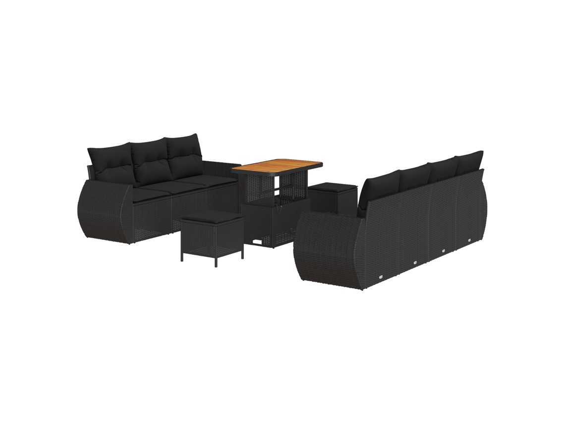 Conjunto De Sofá De Jardim Vidaxl Preto Vime Pe (90 X 55 X 71 Cm)