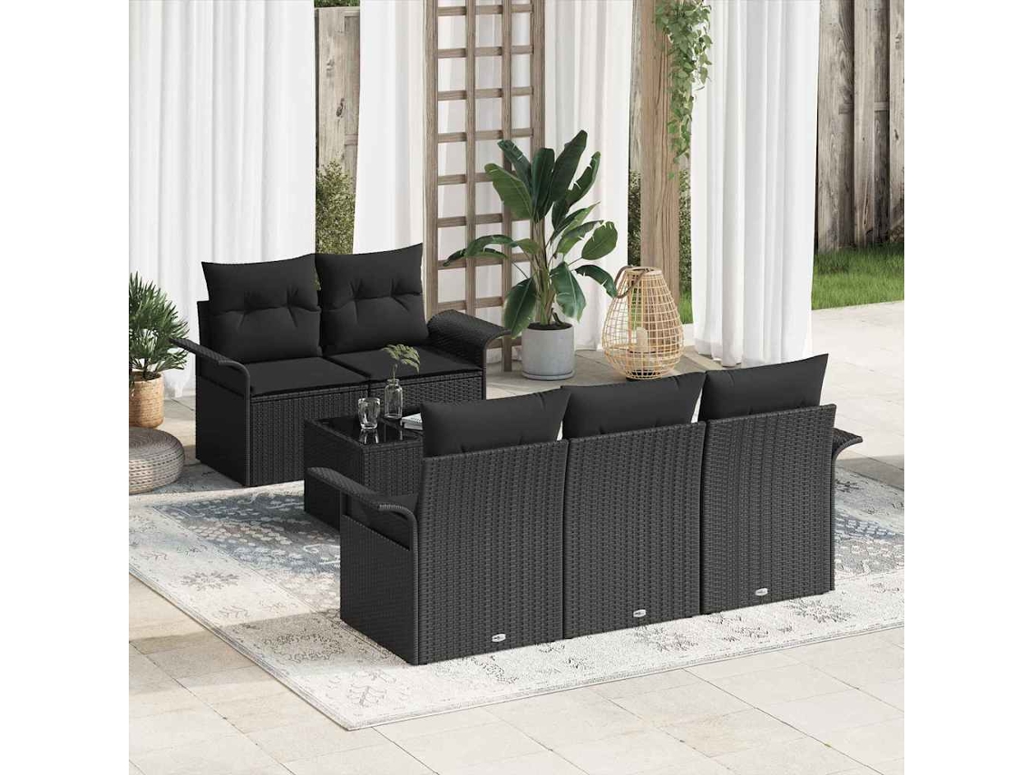Vidaxl Conjunto De Sofá De Jardim 6 Unid. 5-número De Lugares Preto
