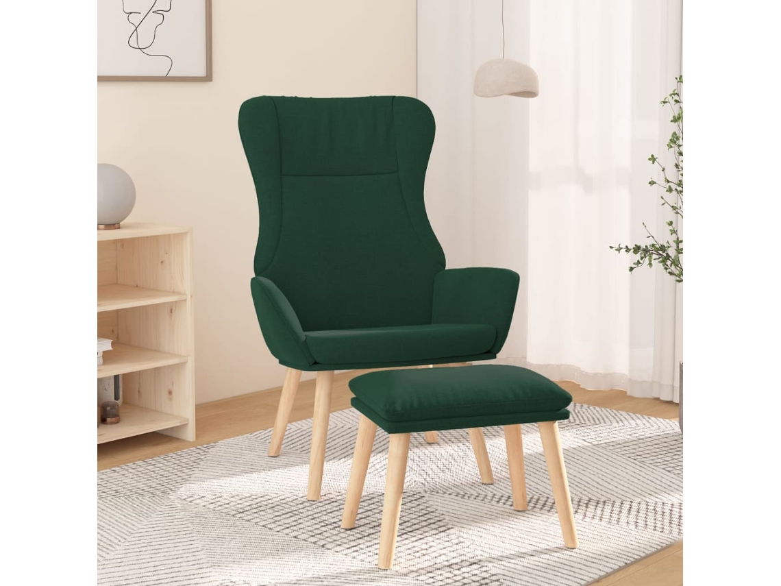 Vidaxl Cadeira De Descanso Com Banco P/ Pés Tecido Verde-escuro