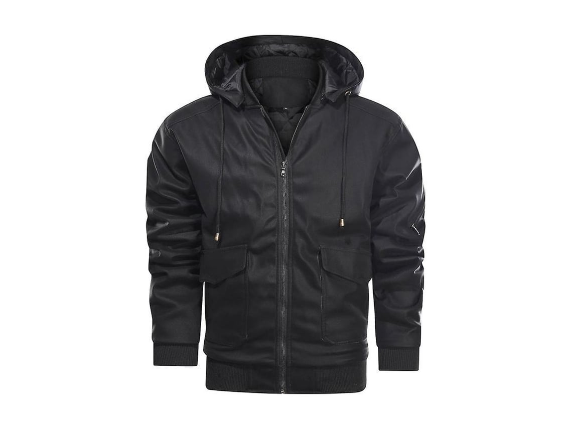2026 chaqueta de Cuero Pu para Hombre Con Capucha Desmontable Mystdiy