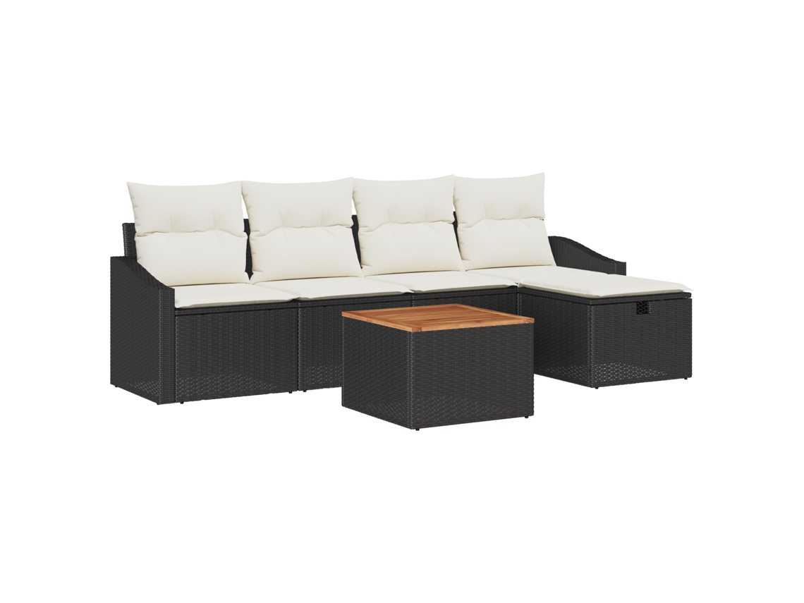 Conjunto 6 Sofá De Jardim Vidaxl Preto Vime Pe (55 X 55 X 37 Cm)